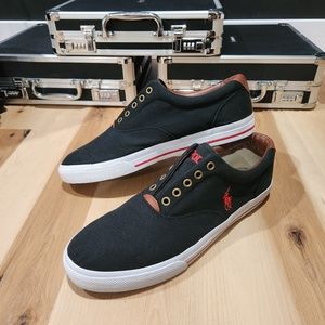 Polo Ralph Lauren Men's Vito Black Canvas/ Leather Fashion Sneaker Size 12
